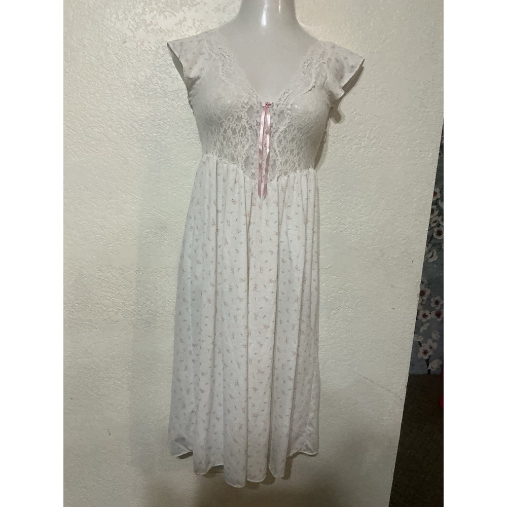 Cinema Etoile Vintage White Lace Floral Nightgown Dress Coquette Fairycore Small